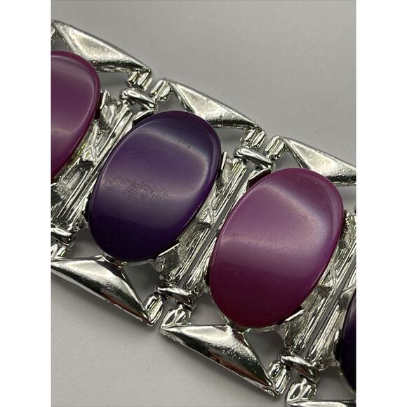 Vtg Bracelet Estate Signed DAM Lucite Chunky Runway Pink Purple 7” Heavy - Picture 5 of 14